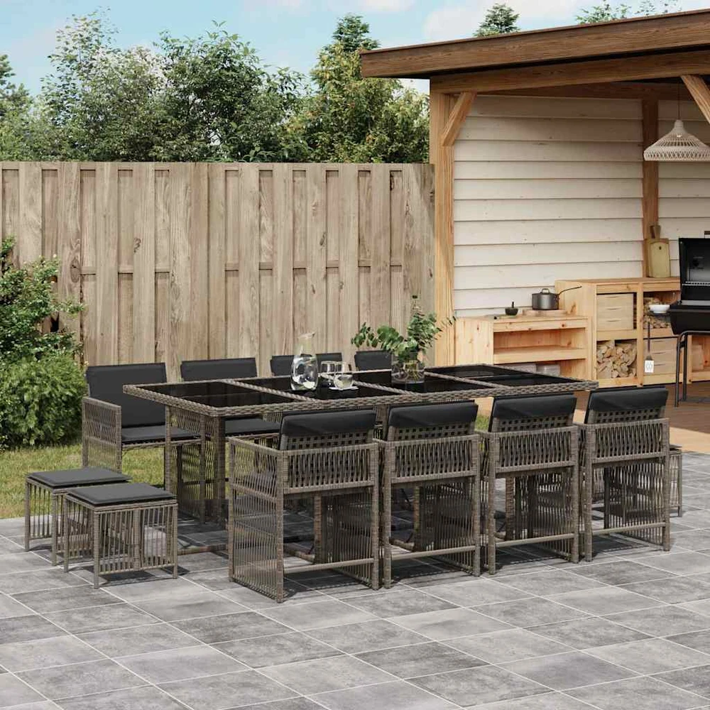 Lauko baldų komplektas Sodo komplektas su pagalvėlėmis, 13 dalių, pilkas, poliratanas