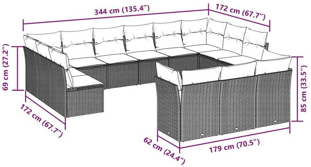 Sodo komplektas su pagalvėlėmis, 13 dalių, pilkas, poliratanas