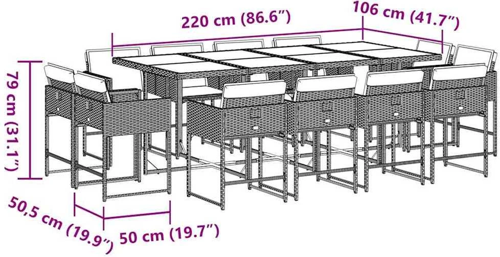 Lauko baldų komplektas Sodo komplektas su pagalvėlėmis, 13 dalių, pilkas, poliratanas