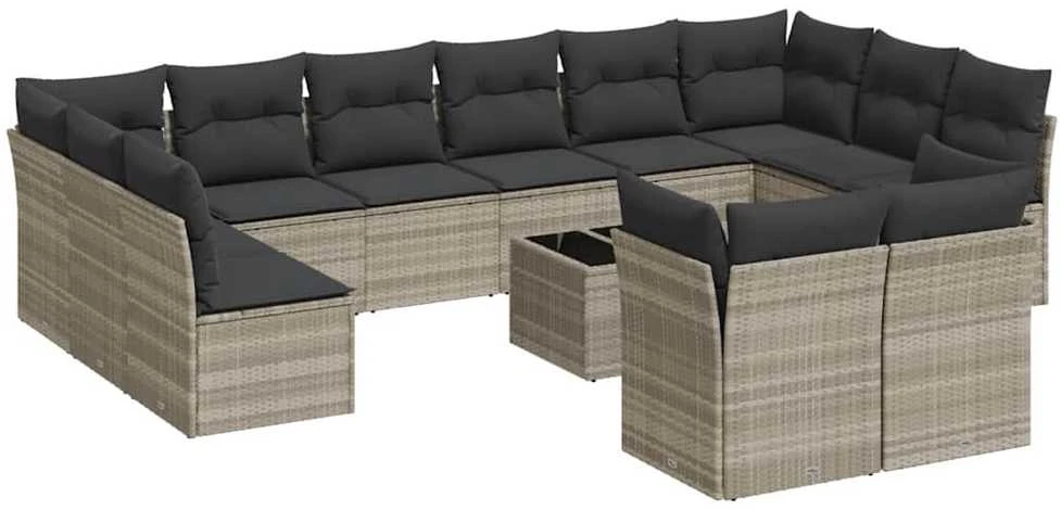 Sofa Sodo komplektas su pagalvėlėmis, 13 dalių, pilkas, poliratanas