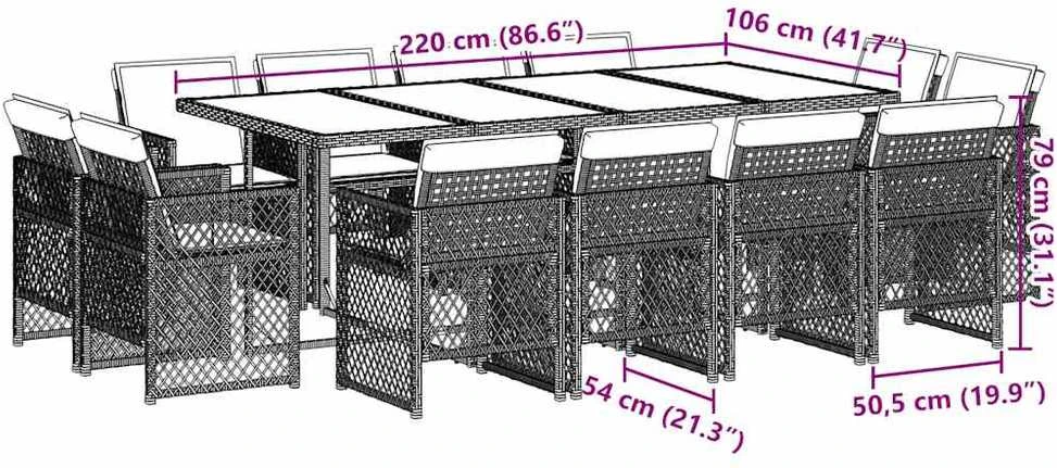 Lauko baldų komplektas Sodo komplektas su pagalvėlėmis, 13 dalių, pilkas, poliratanas