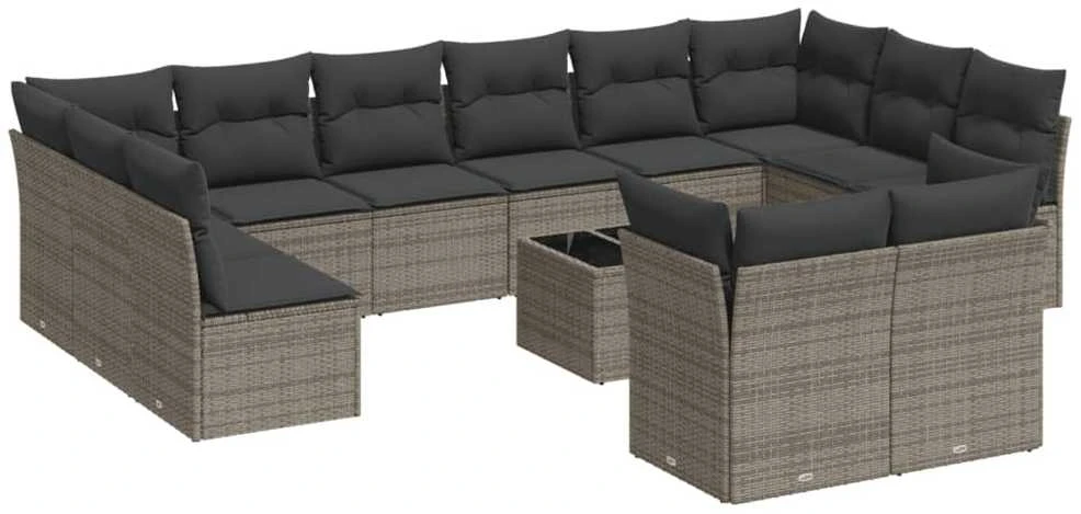 Sofa Sodo komplektas su pagalvėlėmis, 13 dalių, pilkas, poliratanas