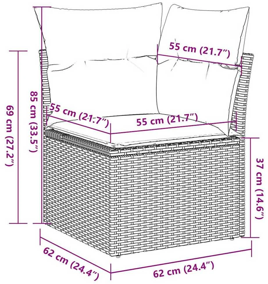 Lauko baldų komplektas Sodo komplektas su pagalvėlėmis, 13 dalių, pilkas, poliratanas