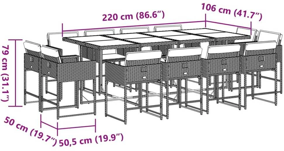 Lauko baldų komplektas Sodo komplektas su pagalvėlėmis, 13 dalių, pilkas, poliratanas