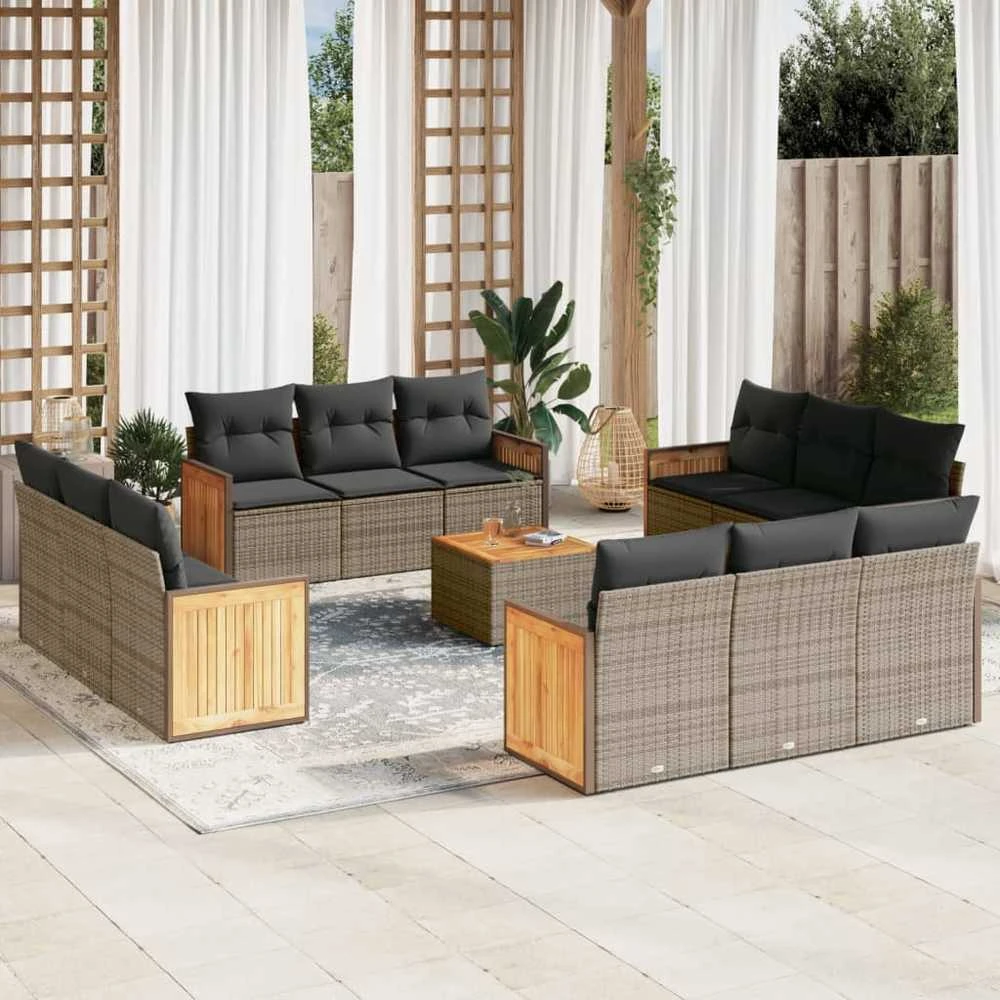 Lauko baldų komplektas Sodo komplektas su pagalvėlėmis, 13 dalių, pilkas, poliratanas