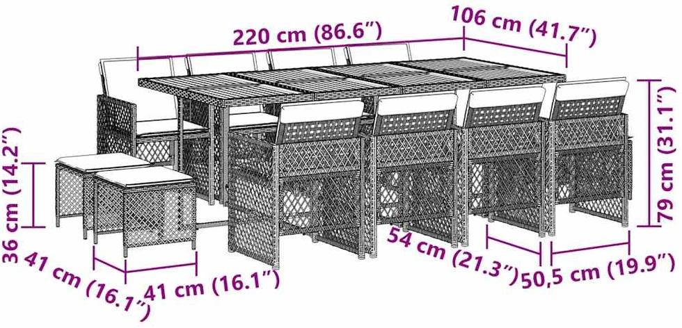 Sodo komplektas su pagalvėlėmis, 13 dalių, juodas, poliratanas