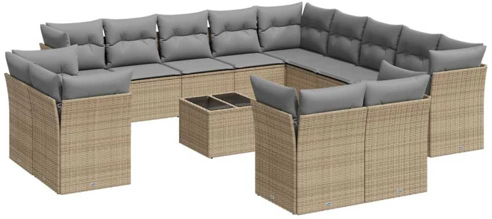 Sofa Sodo komplektas su pagalvėlėmis, 14 dalių, smėlio, poliratanas