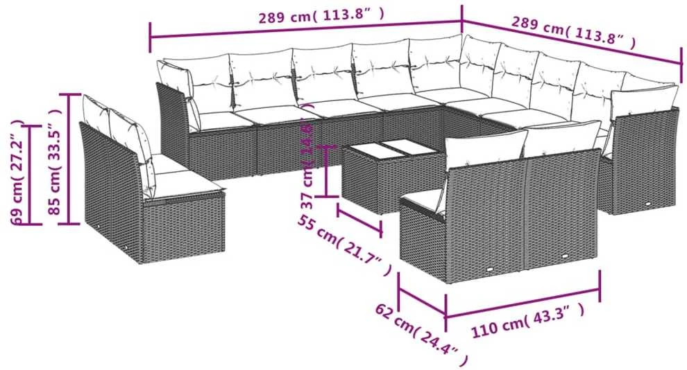 Sofa Sodo komplektas su pagalvėlėmis, 14 dalių, smėlio, poliratanas