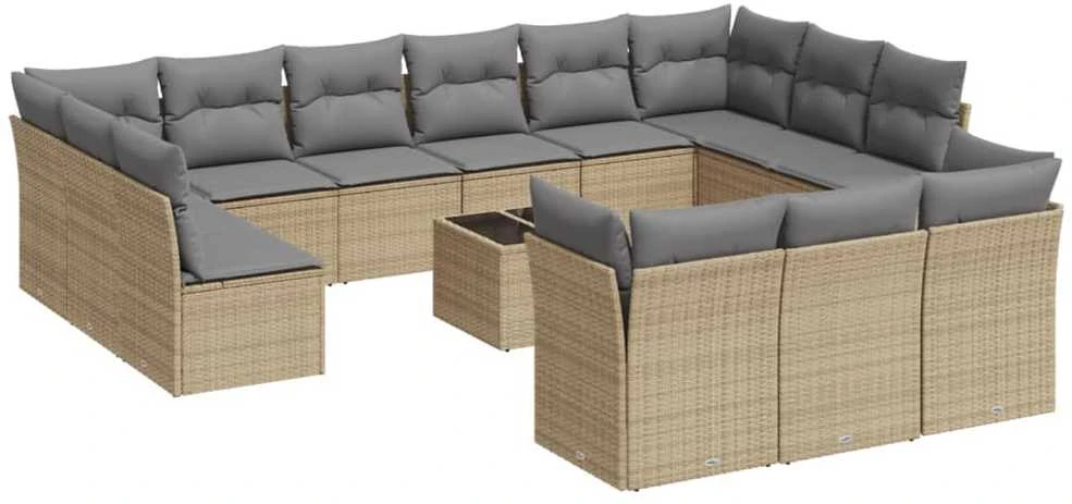 Sofa Sodo komplektas su pagalvėlėmis, 14 dalių, smėlio, poliratanas