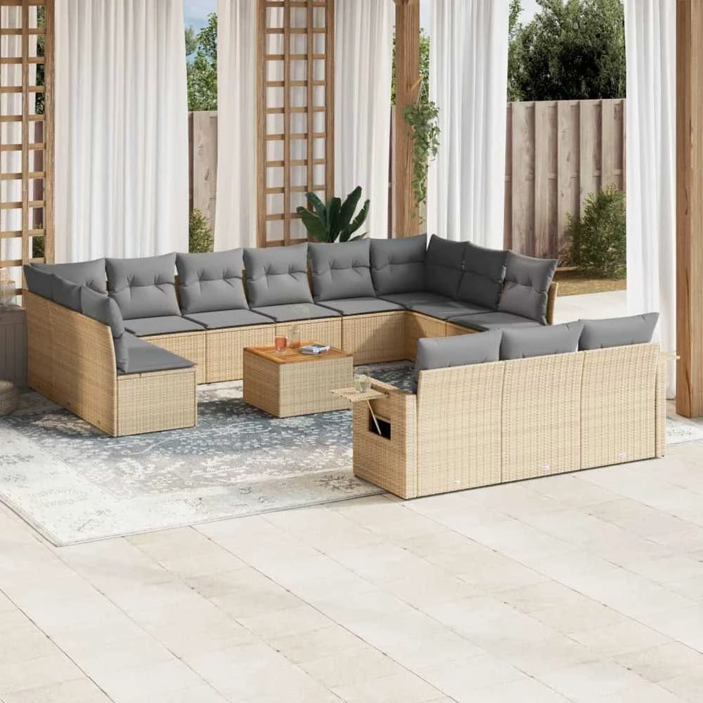 Sofa Sodo komplektas su pagalvėlėmis, 14 dalių, smėlio, poliratanas