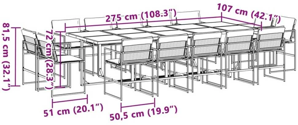 Lauko baldų komplektas Sodo komplektas su pagalvėlėmis, 15 dalių, baltas, tekstilenas