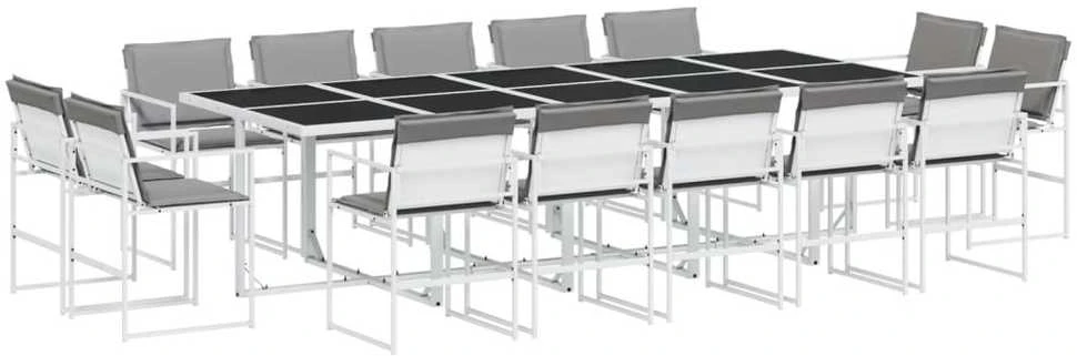 Lauko baldų komplektas Sodo komplektas su pagalvėlėmis, 15 dalių, baltas, tekstilenas