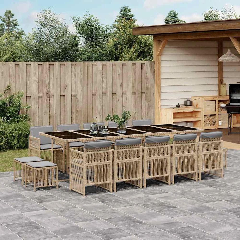 Sofa Sodo komplektas su pagalvėlėmis, 15 dalių, smėlio, poliratanas