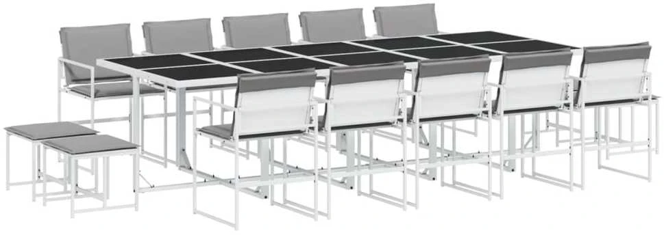 Lauko baldų komplektas Sodo komplektas su pagalvėlėmis, 15 dalių, baltas, tekstilenas