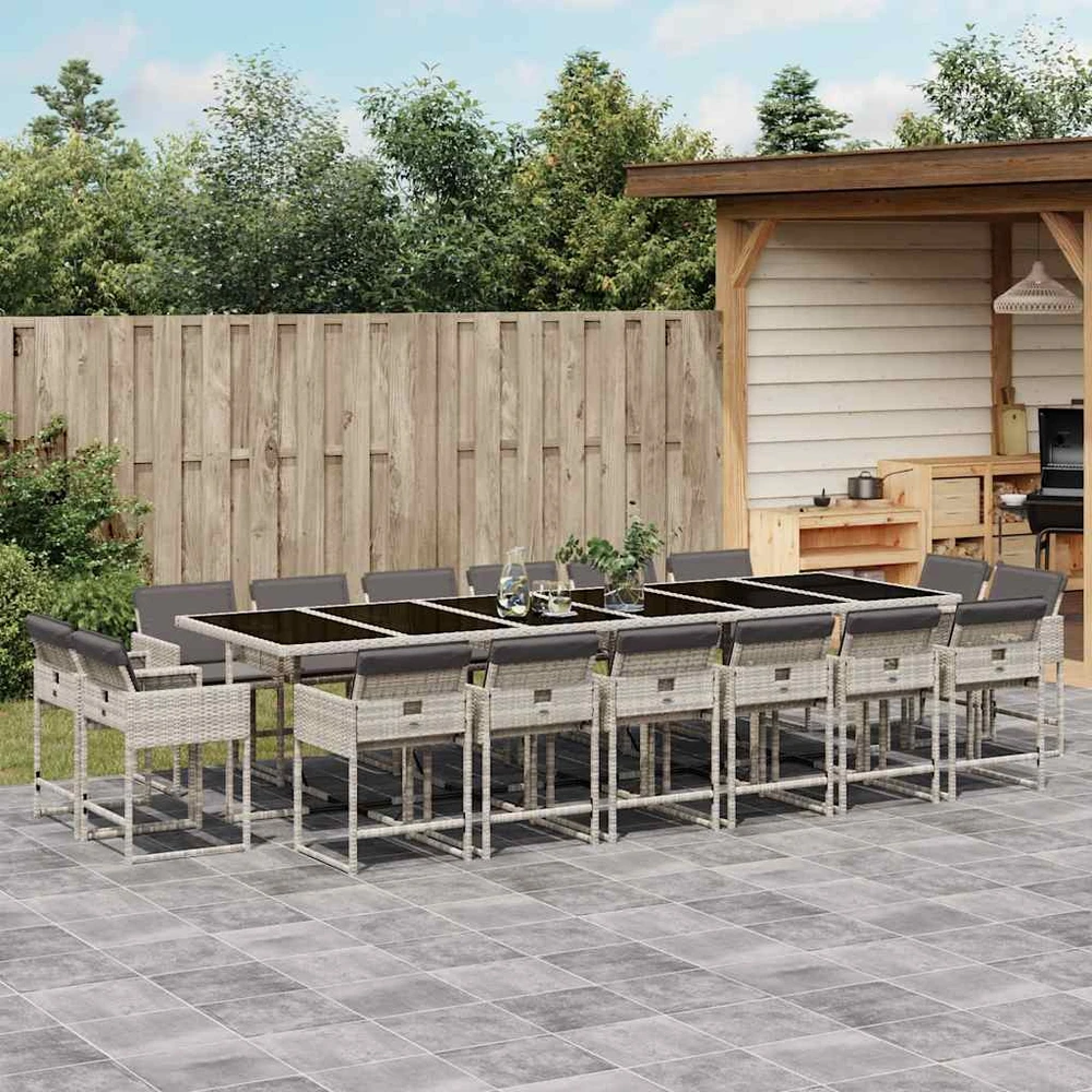 Lauko baldų komplektas Sodo komplektas su pagalvėlėmis, 17 dalių, pilkas, poliratanas