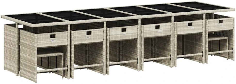 Lauko baldų komplektas Sodo komplektas su pagalvėlėmis, 17 dalių, pilkas, poliratanas
