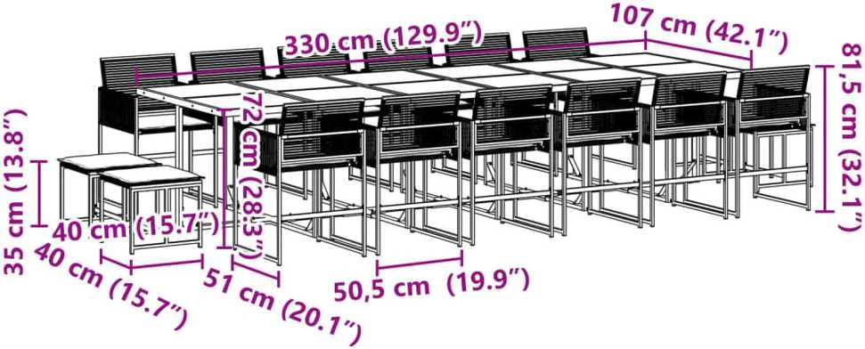 Lauko baldų komplektas Sodo komplektas su pagalvėlėmis, 17 dalių, juodas, poliratanas