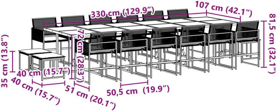 Lauko baldų komplektas Sodo komplektas su pagalvėlėmis, 17 dalių, juodas, poliratanas