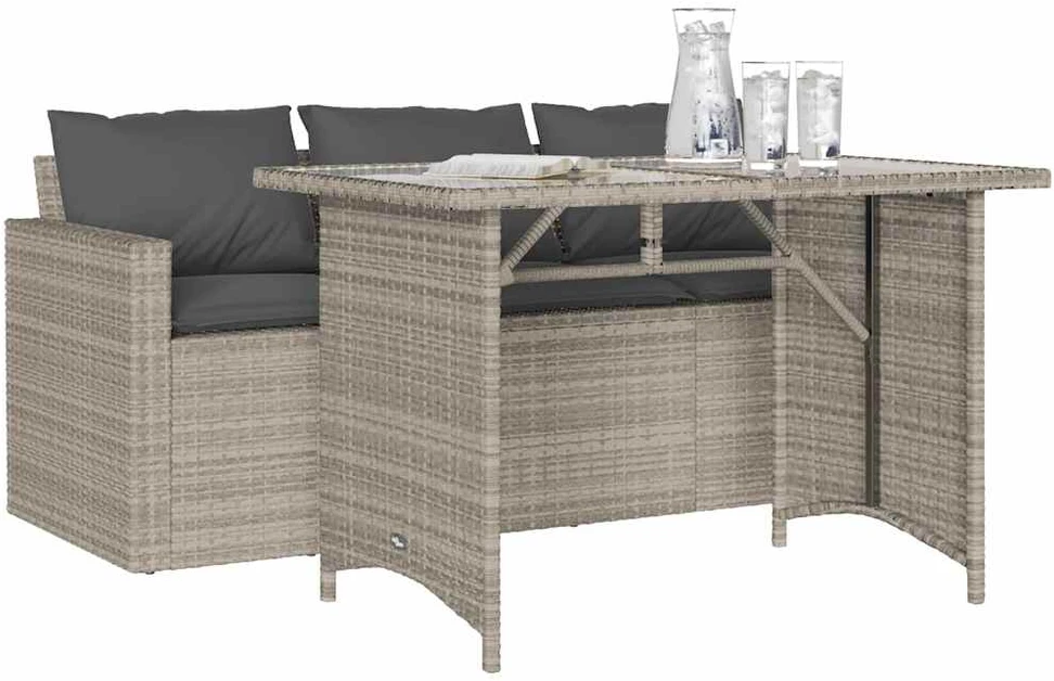 Lauko baldų komplektas Sodo komplektas su pagalvėlėmis, 2 dalių, pilkas, poliratanas