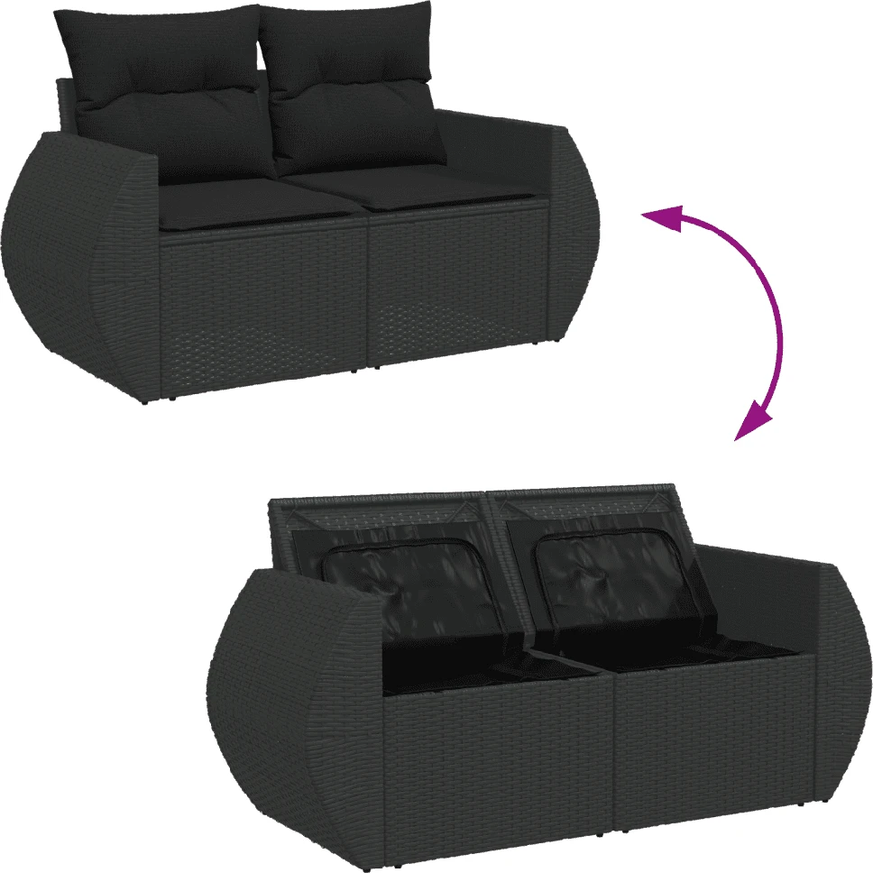 Lauko baldų komplektas Sodo komplektas su pagalvėlėmis, 3 dalių, juodas, poliratanas