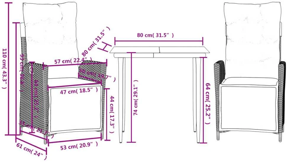 Lauko baldų komplektas Sodo komplektas su pagalvėlėmis, 3 dalių, smėlio, poliratanas