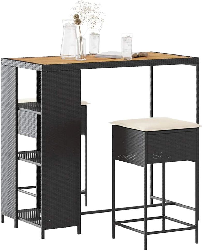 Sodo komplektas su pagalvėlėmis, 3 dalių, juodas, poliratanas