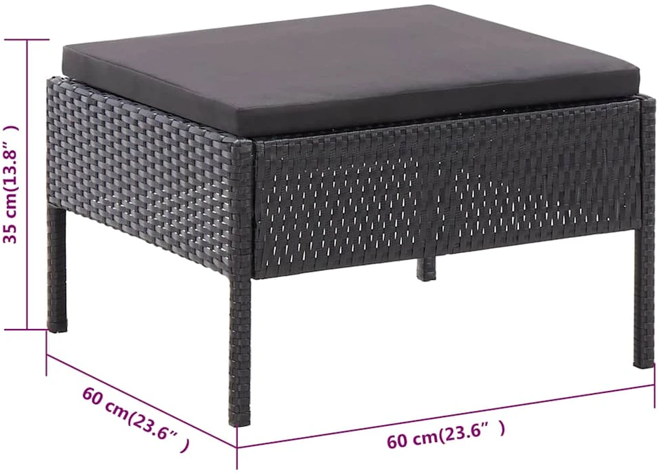 Lauko baldų komplektas Sodo komplektas su pagalvėlėmis, 3 dalių, juodas, ratanas