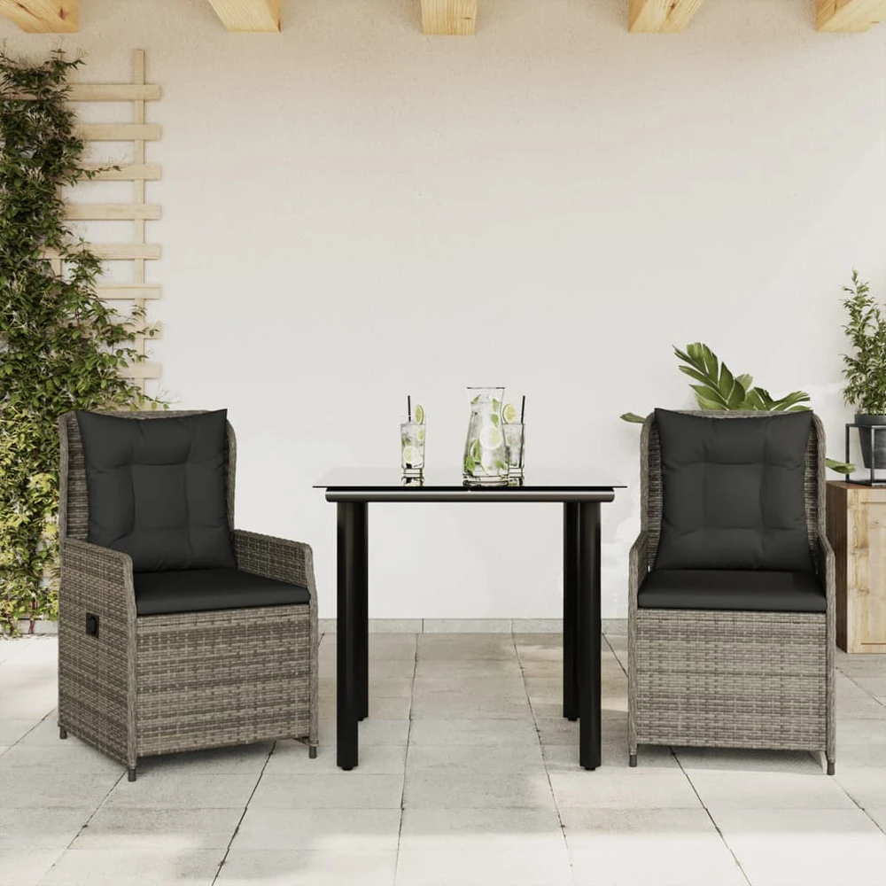 Lauko baldų komplektas Sodo komplektas su pagalvėlėmis, 3 dalių, pilkas, poliratanas