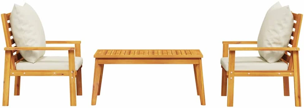 Lauko baldų komplektas Sodo komplektas su pagalvėlėmis, 3 dalių, akacijos masyvas