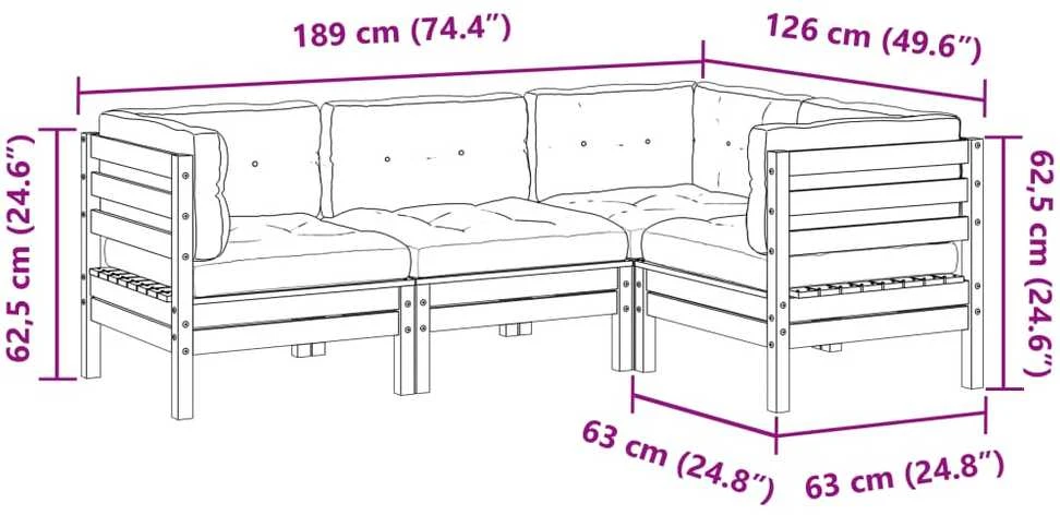 Lauko baldų komplektas Sodo komplektas su pagalvėlėmis, 4 dalių, impregnuota pušis