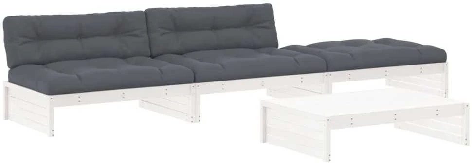 Lauko baldų komplektas Sodo komplektas su pagalvėlėmis, 4 dalių, baltas, mediena