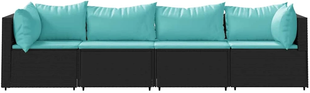 Sodo komplektas su pagalvėlėmis, 4 dalių, juodas, poliratanas