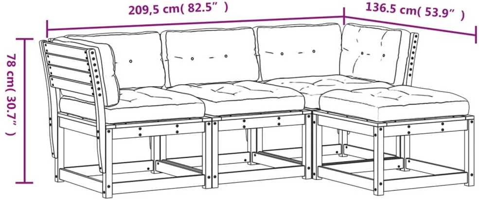 Lauko baldų komplektas Sodo komplektas su pagalvėlėmis, 4 dalių, vaško rudas, pušis