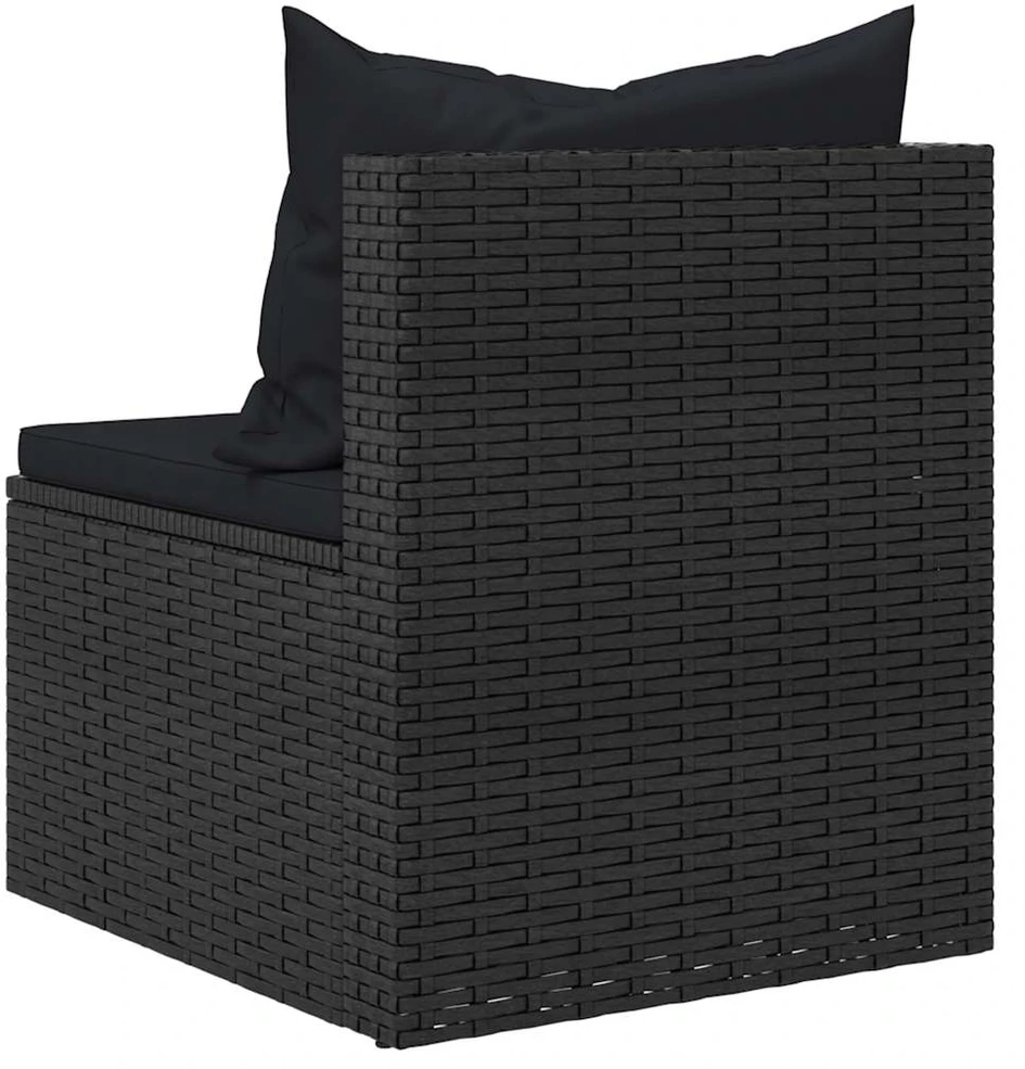 Lauko baldų komplektas Sodo komplektas su pagalvėlėmis, 4 dalių, juodas, poliratanas