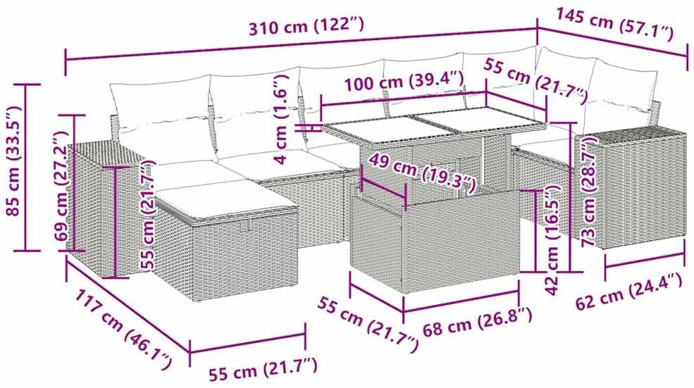 Lauko baldų komplektas Sodo komplektas su pagalvėlėmis, 5 dalių, juodas, poliratanas