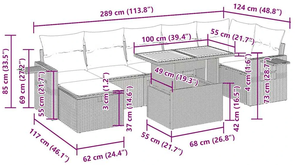 Lauko baldų komplektas Sodo komplektas su pagalvėlėmis, 5 dalių, poliratanas/akacija