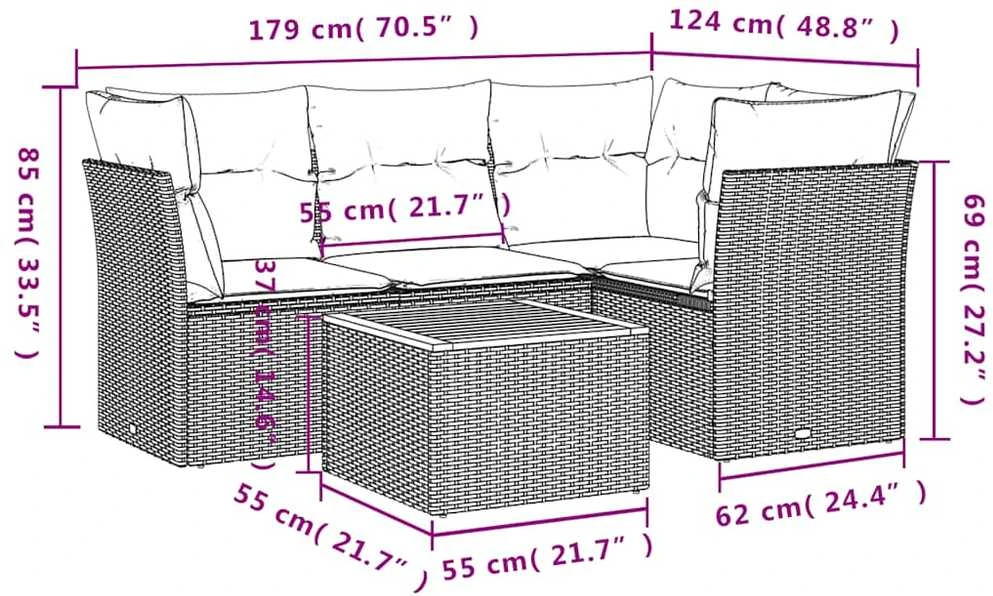 Lauko baldų komplektas Sodo komplektas su pagalvėlėmis, 5 dalių, juodas, poliratanas