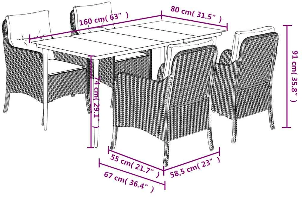 Sodo komplektas su pagalvėlėmis, 5 dalių, juodas, poliratanas