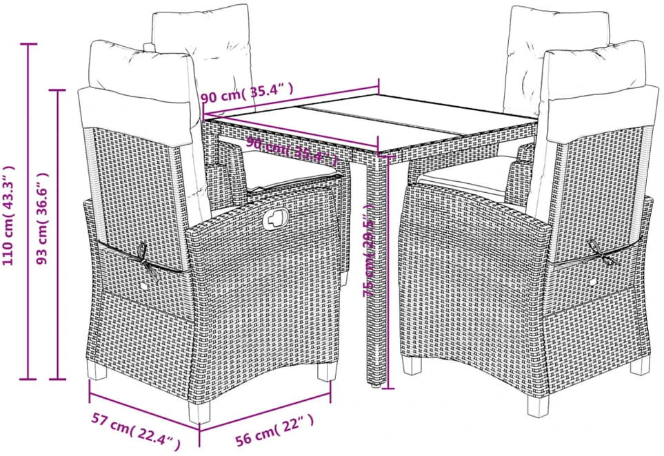 Lauko baldų komplektas Sodo komplektas su pagalvėlėmis, 5 dalių, juodas, poliratanas