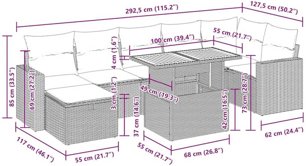 Lauko baldų komplektas Sodo komplektas su pagalvėlėmis, 5 dalių, poliratanas/akacija