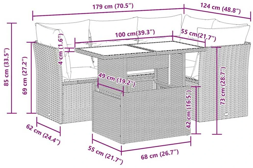 Sodo komplektas su pagalvėlėmis, 5 dalių, poliratanas/akacija