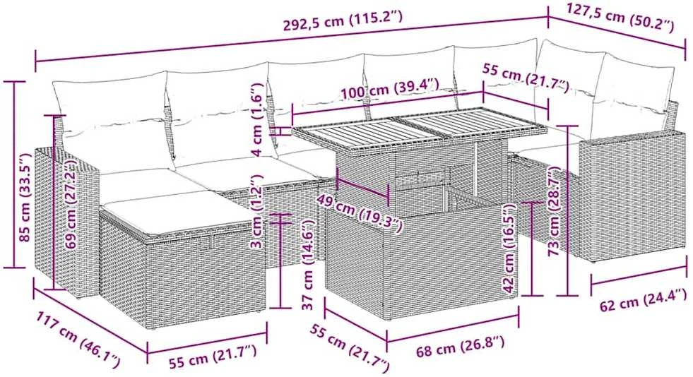 Lauko baldų komplektas Sodo komplektas su pagalvėlėmis, 5 dalių, poliratanas/akacija