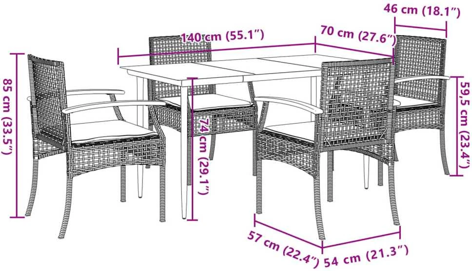 Lauko baldų komplektas Sodo komplektas su pagalvėlėmis, 5 dalių, pilkas, poliratanas