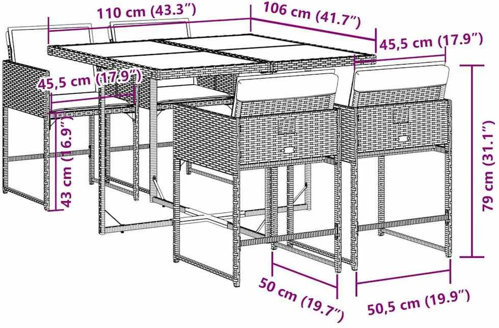 Sofa Sodo komplektas su pagalvėlėmis, 5 dalių, pilkas, poliratanas