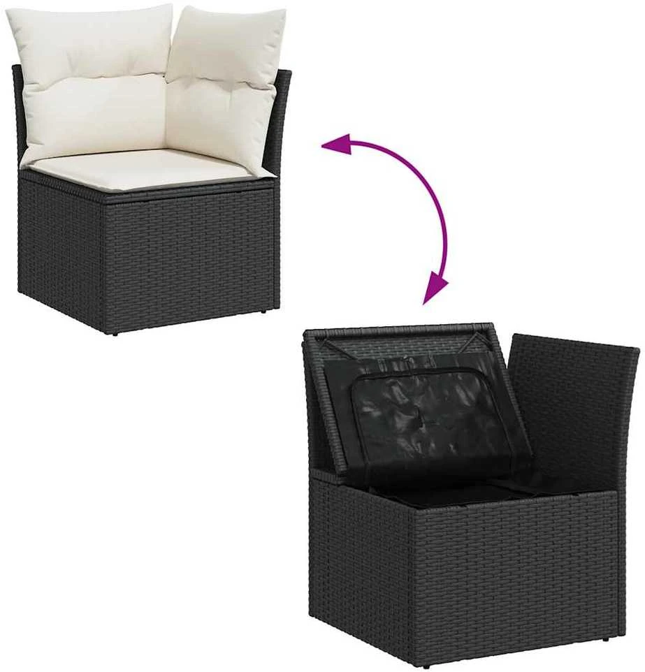 Sofa Sodo komplektas su pagalvėlėmis, 5 dalių, juodas, poliratanas
