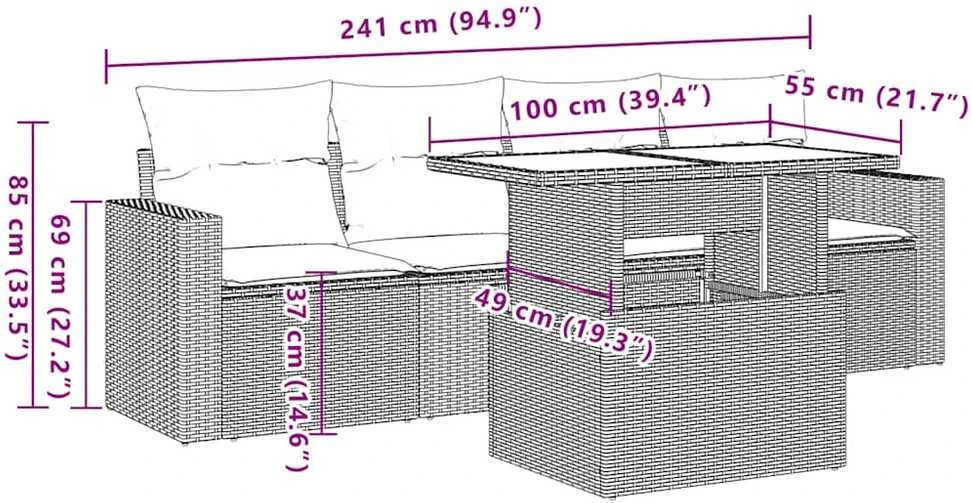 Lauko baldų komplektas Sodo komplektas su pagalvėlėmis, 5 dalių, juodas, poliratanas
