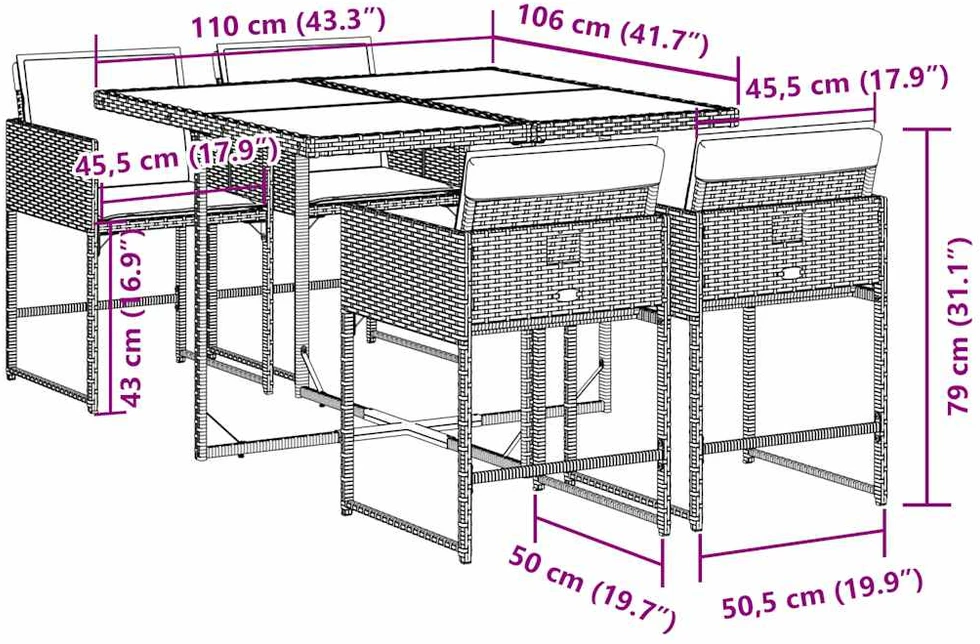 Sofa Sodo komplektas su pagalvėlėmis, 5 dalių, pilkas, poliratanas