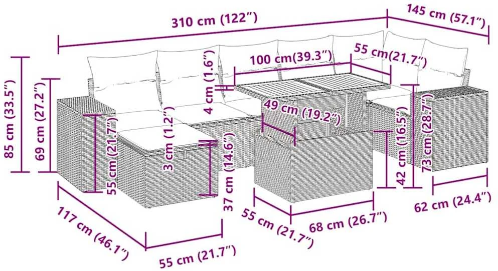 Lauko baldų komplektas Sodo komplektas su pagalvėlėmis, 5 dalių, poliratanas/akacija