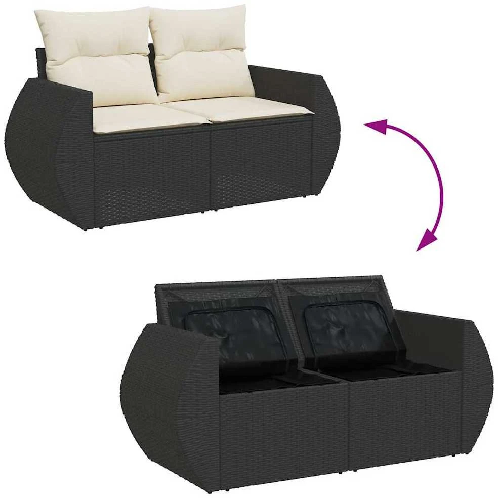 Sofa Sodo komplektas su pagalvėlėmis, 5 dalių, juodas, poliratanas