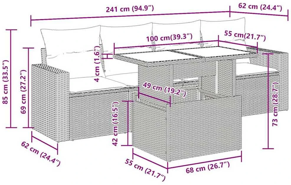 Lauko baldų komplektas Sodo komplektas su pagalvėlėmis, 5 dalių, poliratanas/akacija